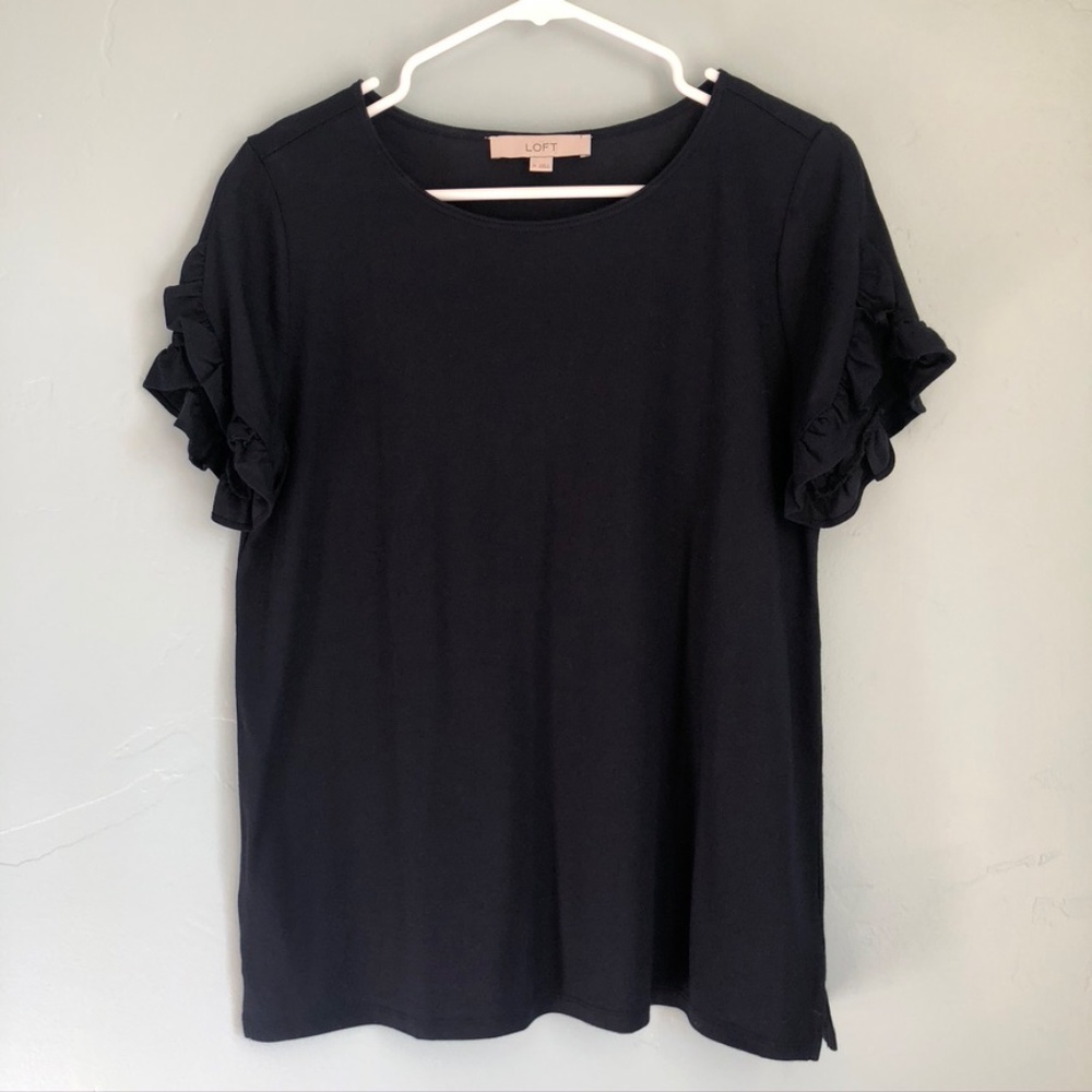 Ann Taylor LOFT T-Shirt with Ruffle Sleeves Navy M